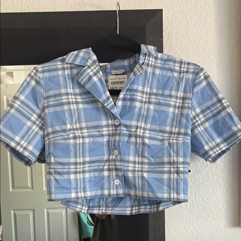 Brandy Melville Blue and White Button Down Shirt